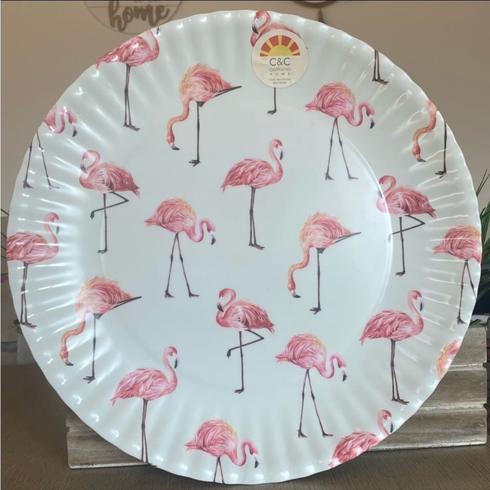 New
C & C California 
Flamingo Melamine 16” Round Serving Platter 🦩